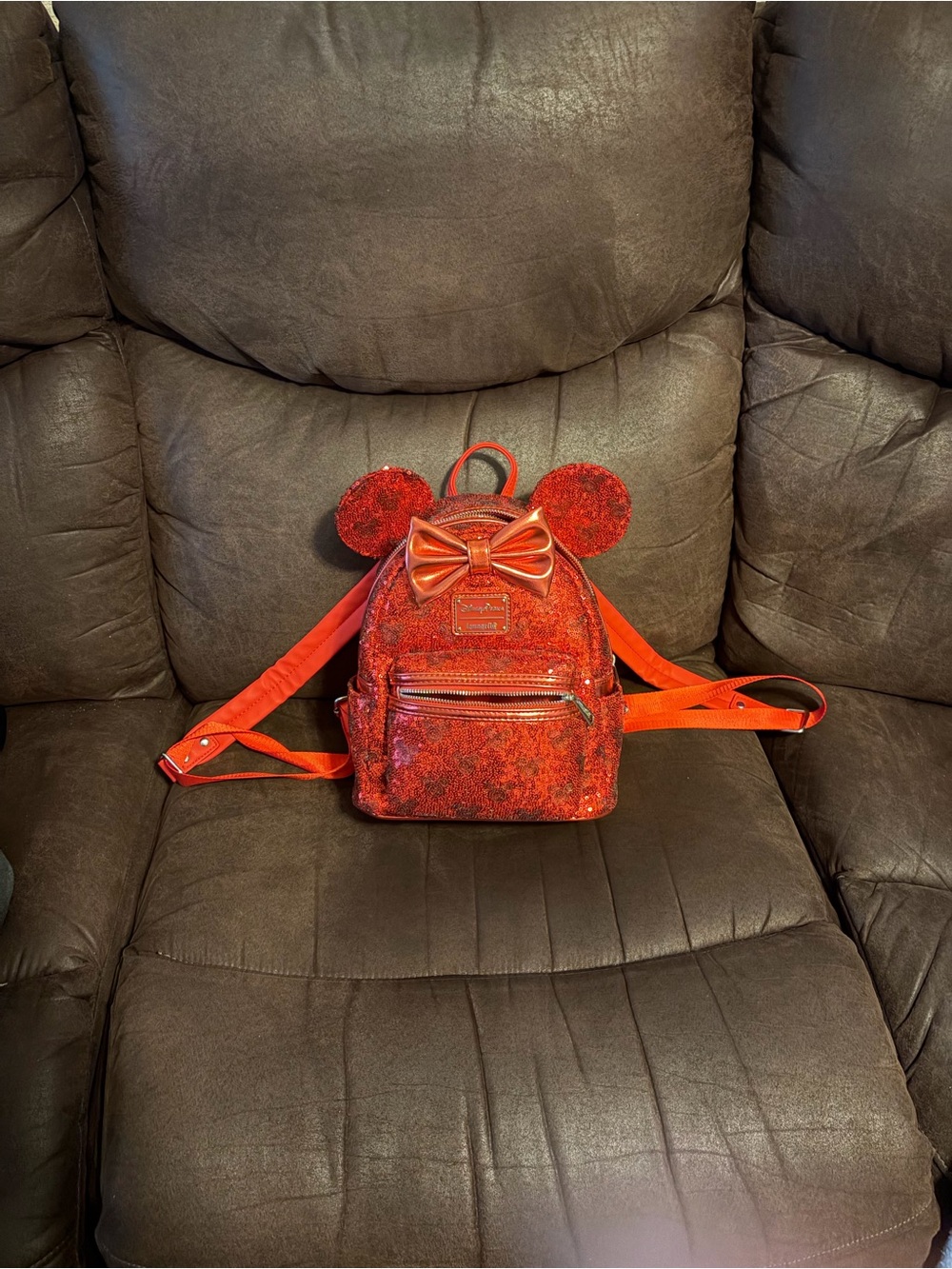 Loungefly Red Sequin Mini Backpack with Bow and Ears